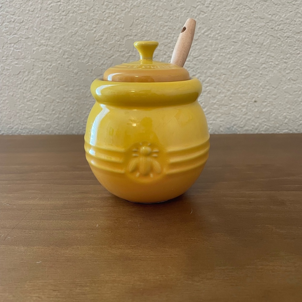 Yellow Le Creuset Ceramic Honey Pot with Dipper